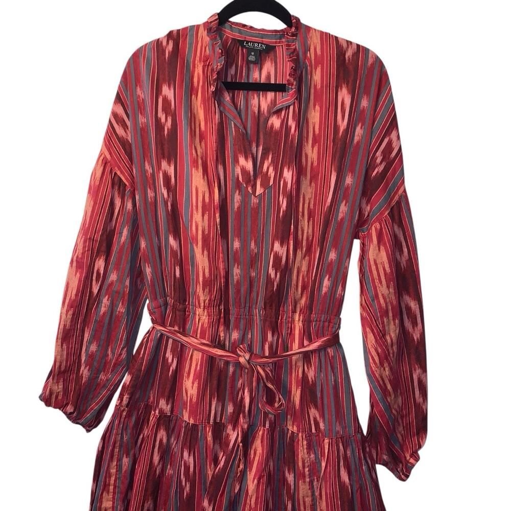 Lauren Ralph Lauren Geo Striped Belted Cotton Voile Ikat Dress SZ. 12 - Picture 5 of 11